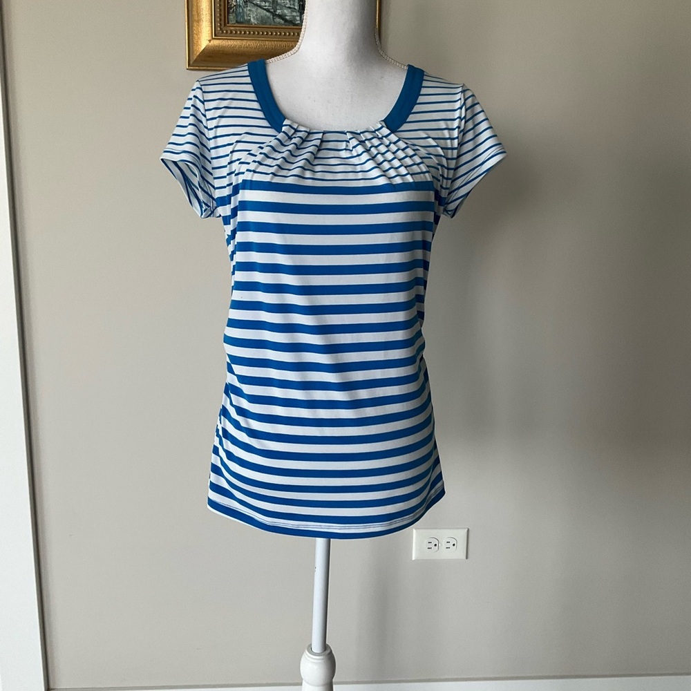 New York & Company Blue and White Striped Tee